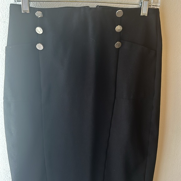 eShakti Zapelle EUC Black Midi Pencil Skirt with Silver Buttons and Pockets - Picture 2 of 9